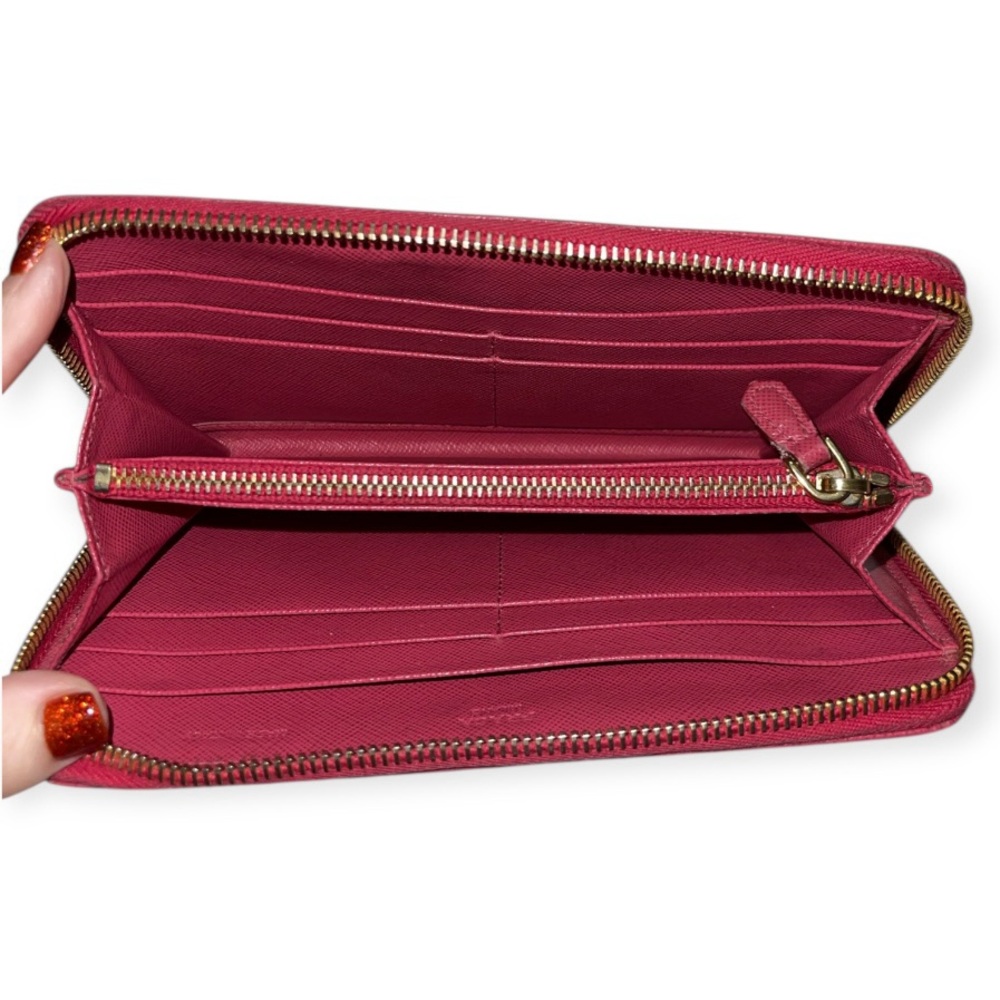 PRADA Zip Wallet Crimson Saffiano Leather Continental Wallet GUC - Picture 9 of 11